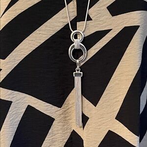 Silver Long Necklace with Fringe Tassel